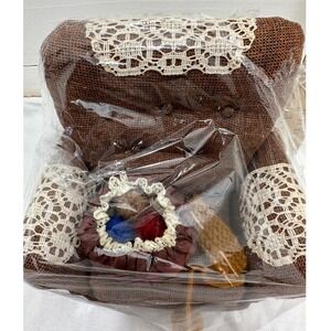 Lori Meyers Grandpeople Chair Sewing Caddy Brown Burlap Lace 1988 Vintage New